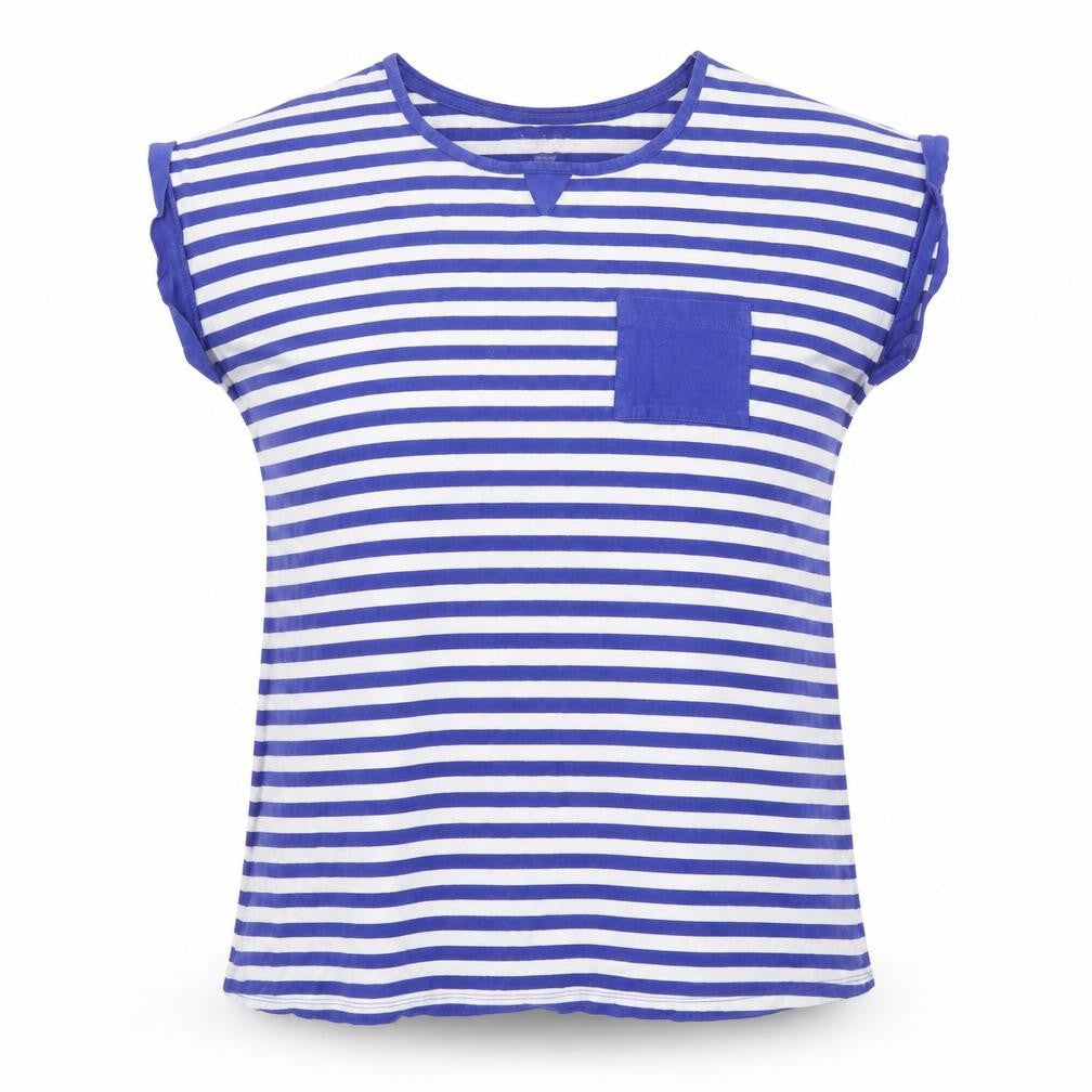 Simply Be Womens Blue Striped Polyester Basic T-Shirt Size 12 Scoop Neck