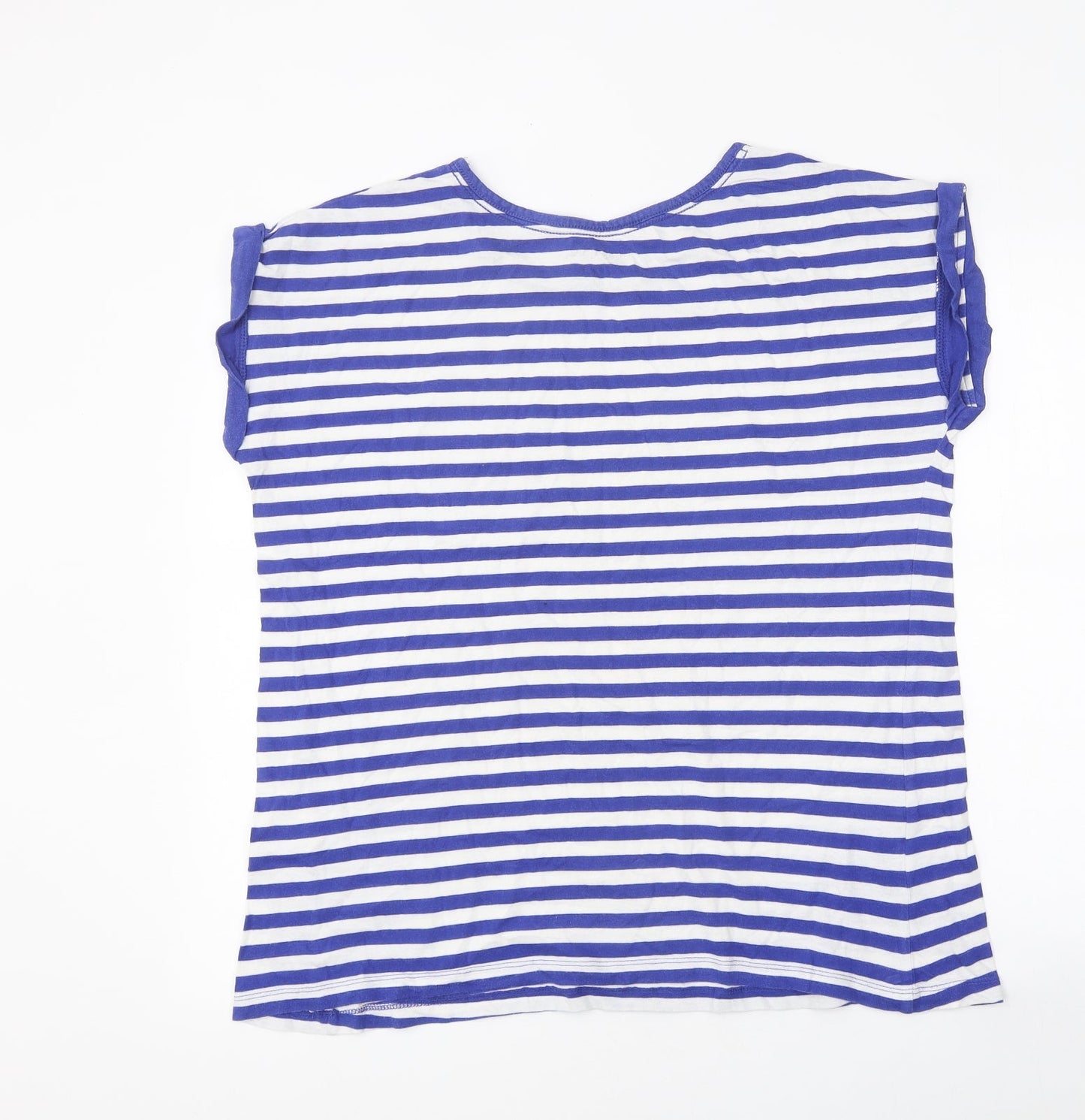Simply Be Womens Blue Striped Polyester Basic T-Shirt Size 12 Scoop Neck