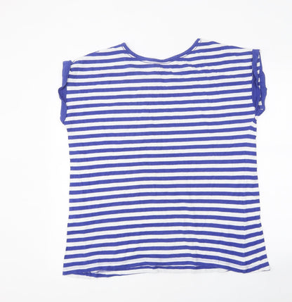 Simply Be Womens Blue Striped Polyester Basic T-Shirt Size 12 Scoop Neck