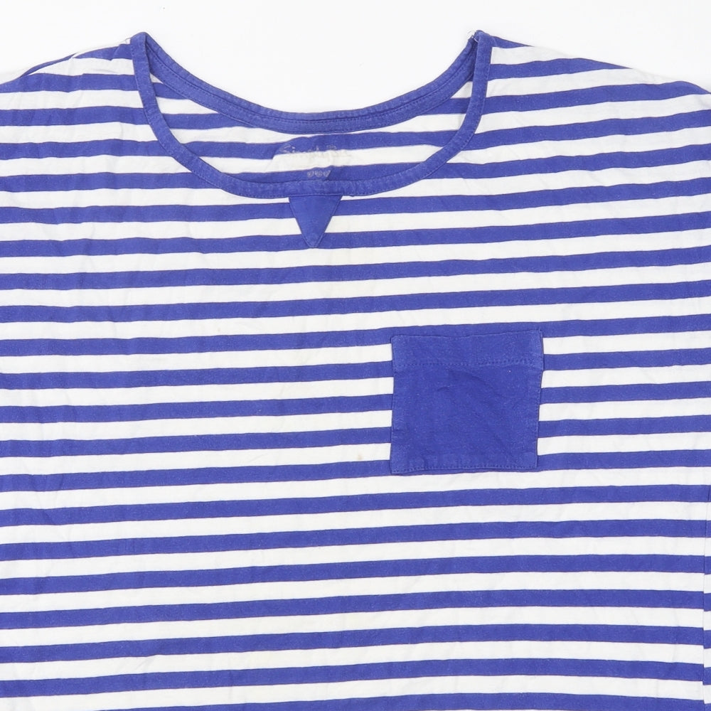 Simply Be Womens Blue Striped Polyester Basic T-Shirt Size 12 Scoop Neck