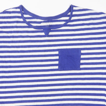 Simply Be Womens Blue Striped Polyester Basic T-Shirt Size 12 Scoop Neck
