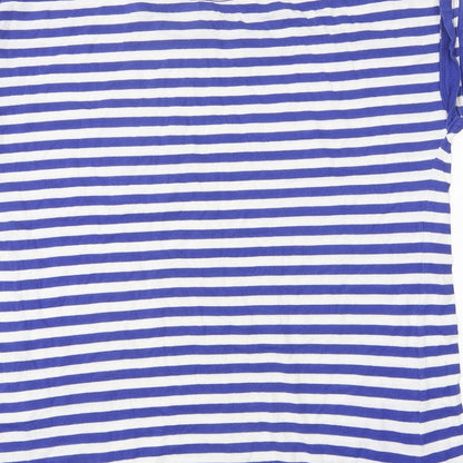 Simply Be Womens Blue Striped Polyester Basic T-Shirt Size 12 Scoop Neck