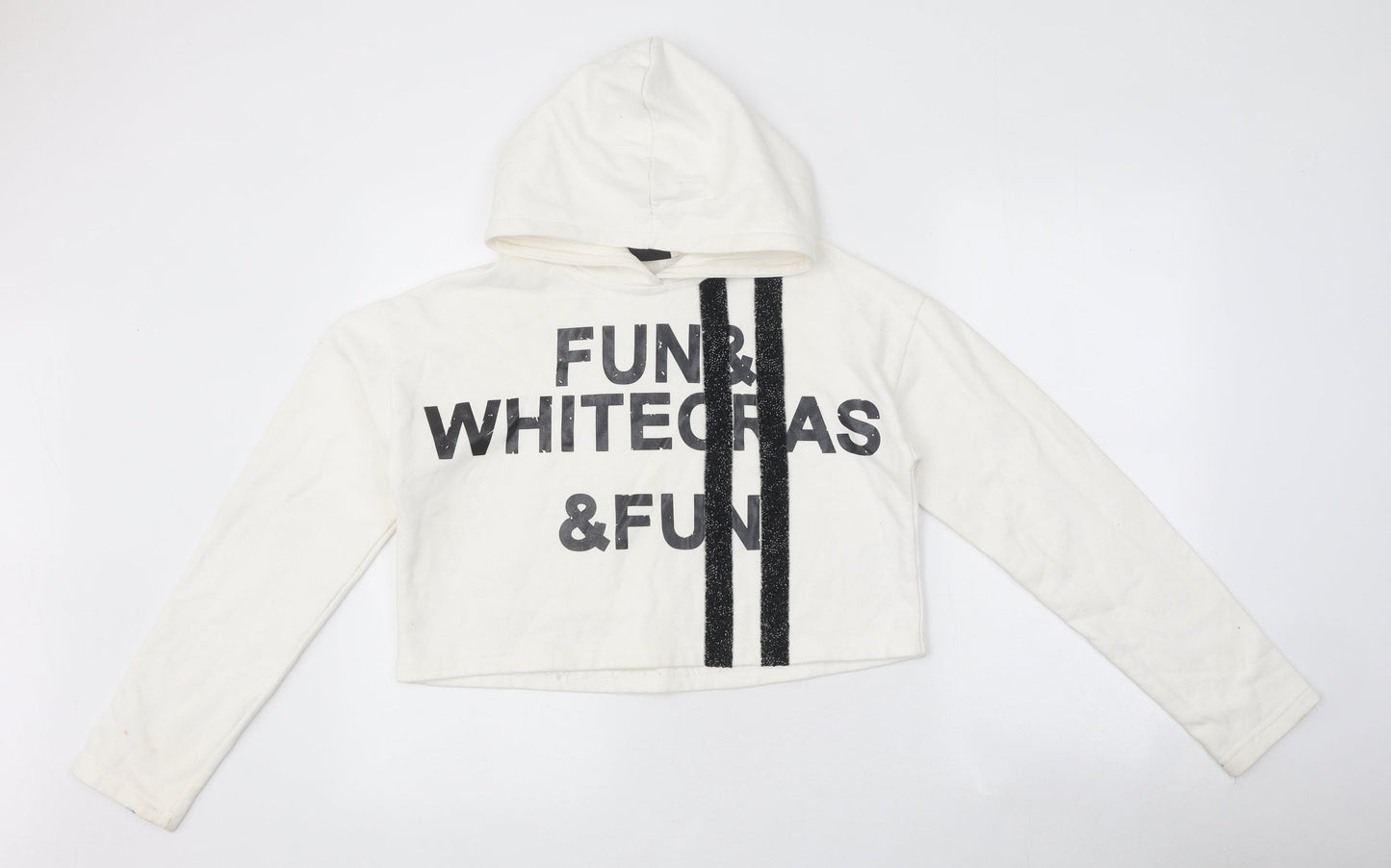 Fun & Fun Womens Silver 100% Cotton Pullover Hoodie Size 12 Pullover - Cropped