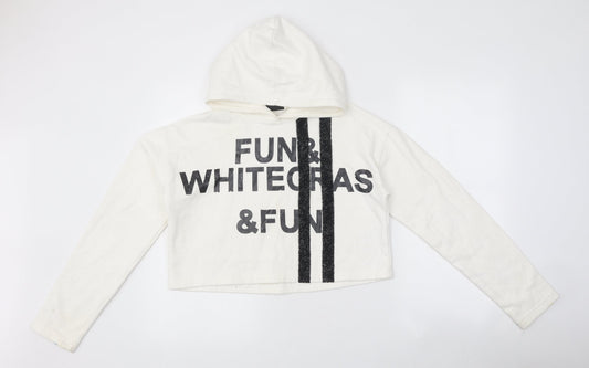 Fun & Fun Womens Silver 100% Cotton Pullover Hoodie Size 12 Pullover - Cropped