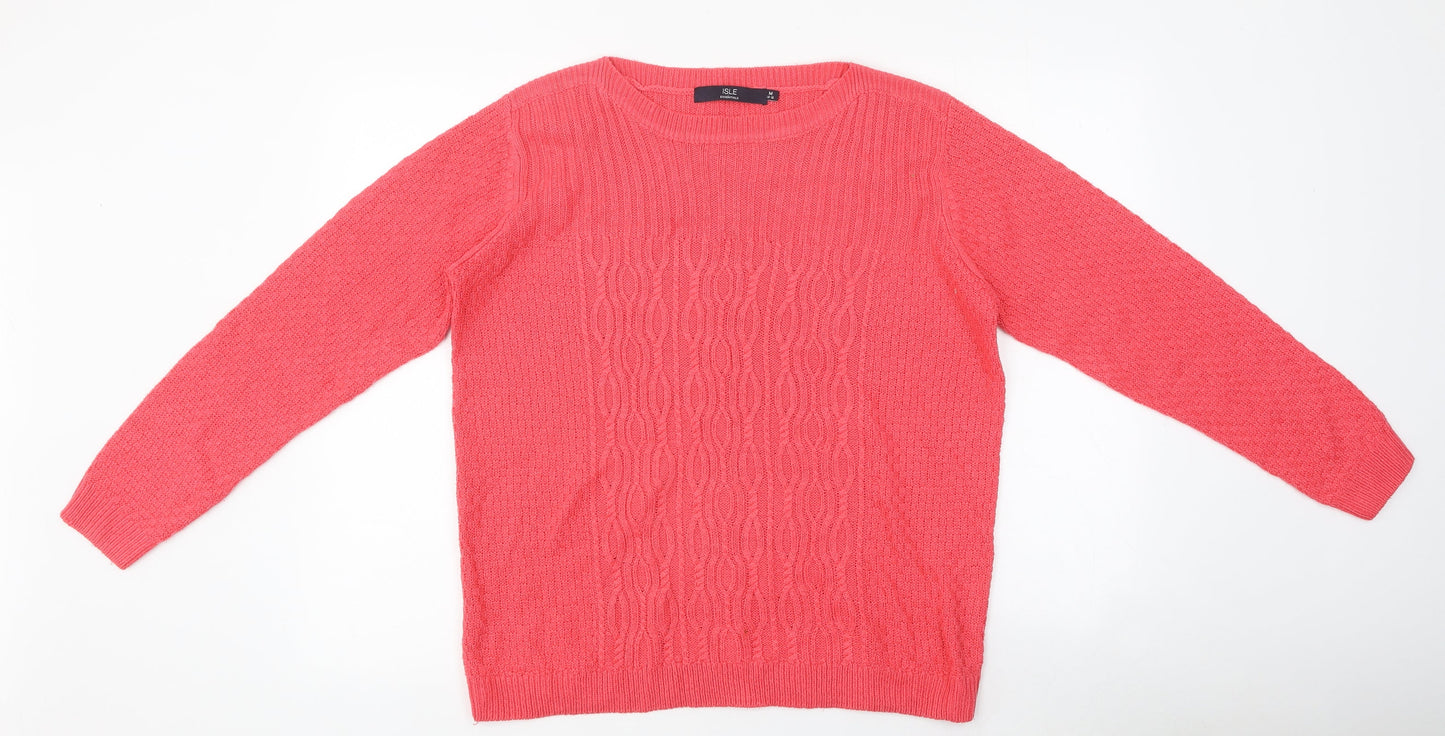 Isle Womens Pink Round Neck Acrylic Pullover Jumper Size M