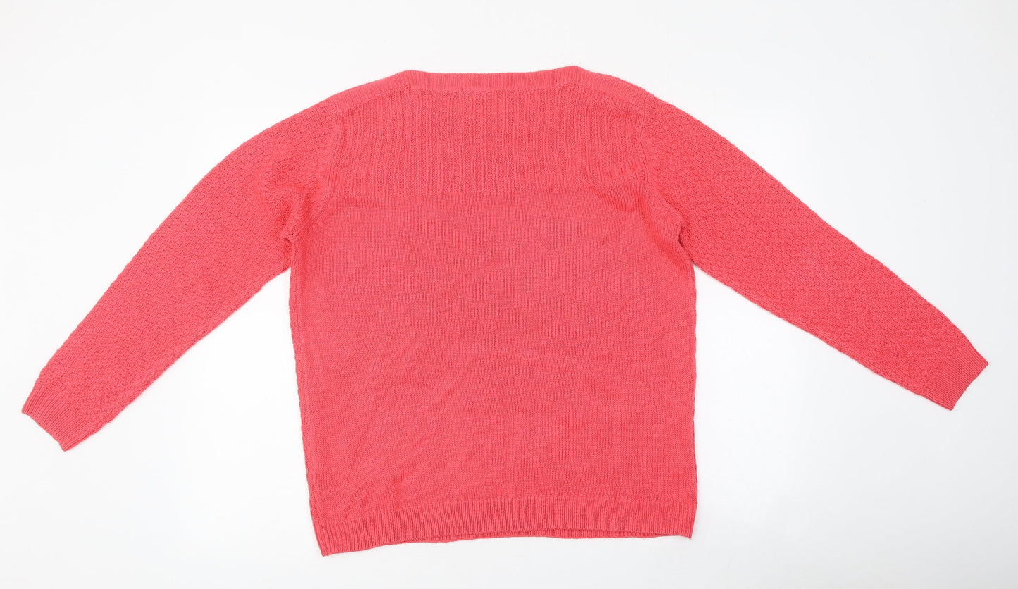 Isle Womens Pink Round Neck Acrylic Pullover Jumper Size M