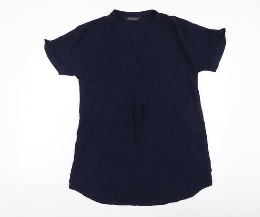 Marks and Spencer Womens Blue Polyester Basic Blouse Size 6 V-Neck