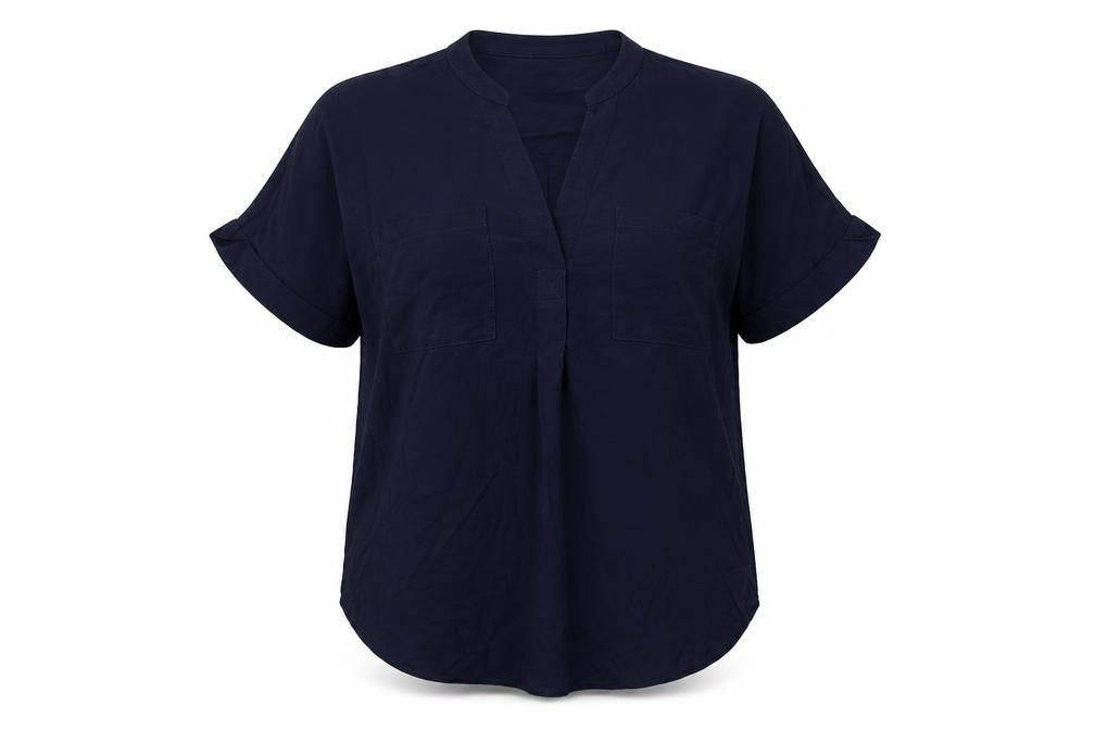 Marks & Spencer Womens Blue Polyester Basic Blouse Size 6 V-Neck