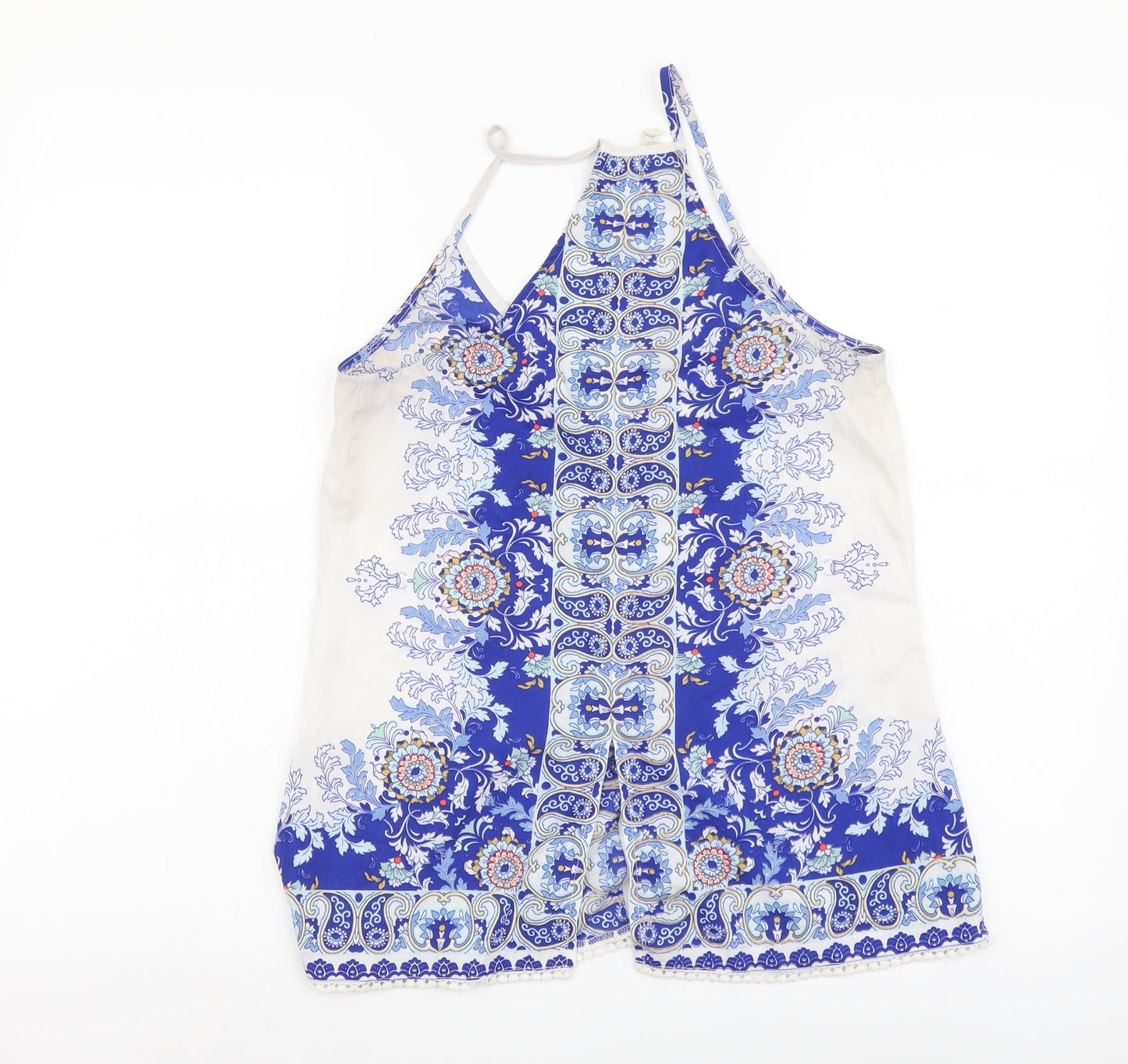 Japana Womens Blue Geometric Polyester Basic Tank Size S V-Neck