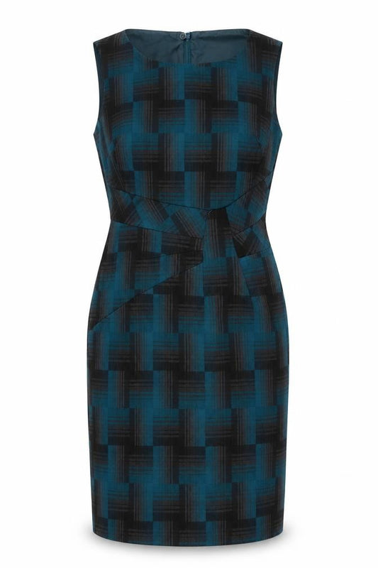 Marks and Spencer Womens Blue Geometric Polyester A-Line Size 10 Round Neck Zip