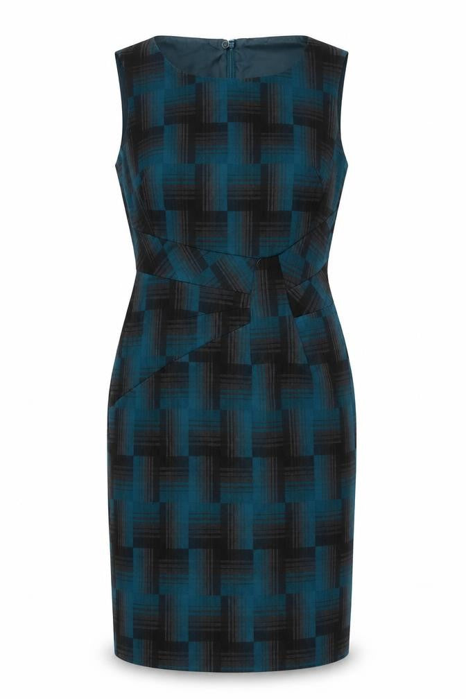 Marks & Spencer Womens Blue Geometric Polyester A-Line Size 10 Round Neck Zip