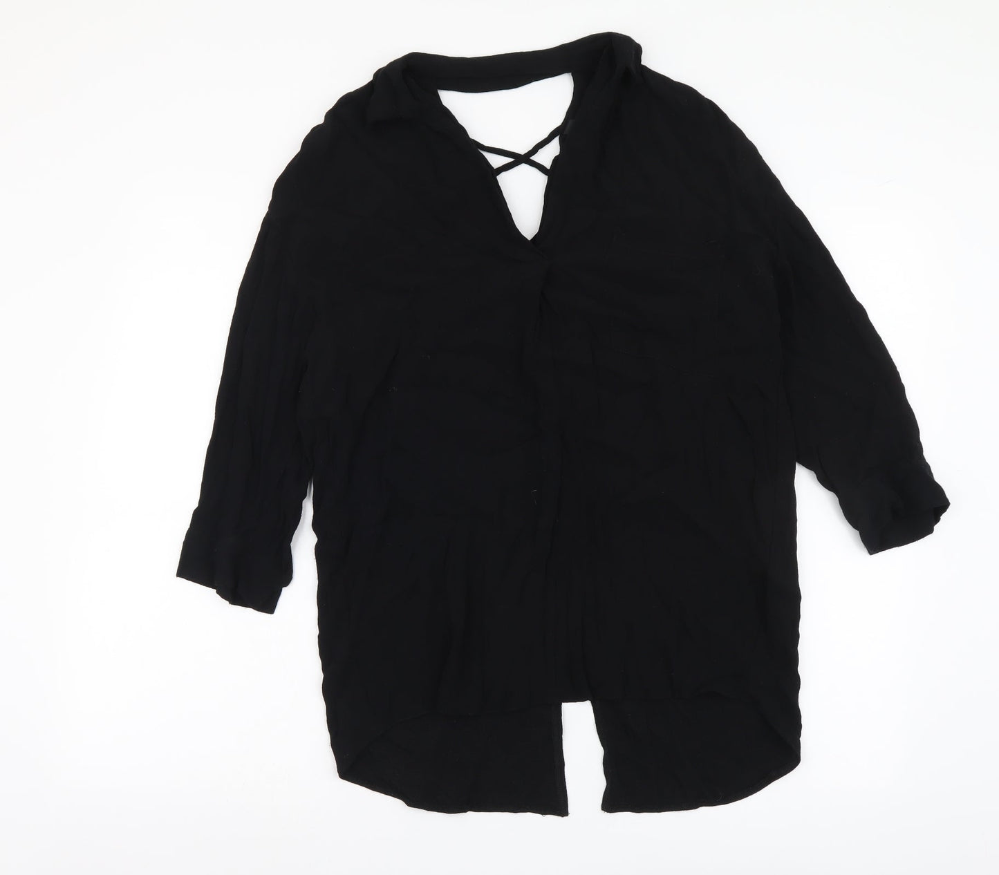 River Island Womens Black Polyester Basic Blouse Size 10 V-Neck