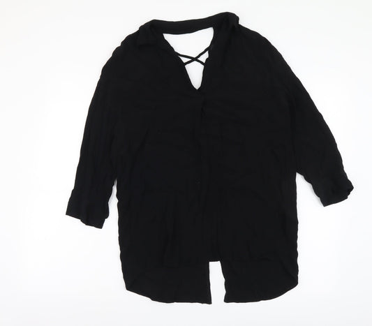 River Island Womens Black Polyester Basic Blouse Size 10 V-Neck