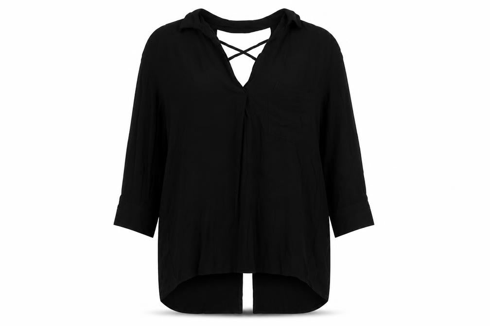 River Island Womens Black Polyester Basic Blouse Size 10 V-Neck