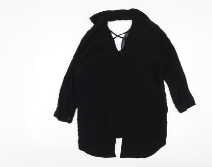 River Island Womens Black Polyester Basic Blouse Size 10 V-Neck