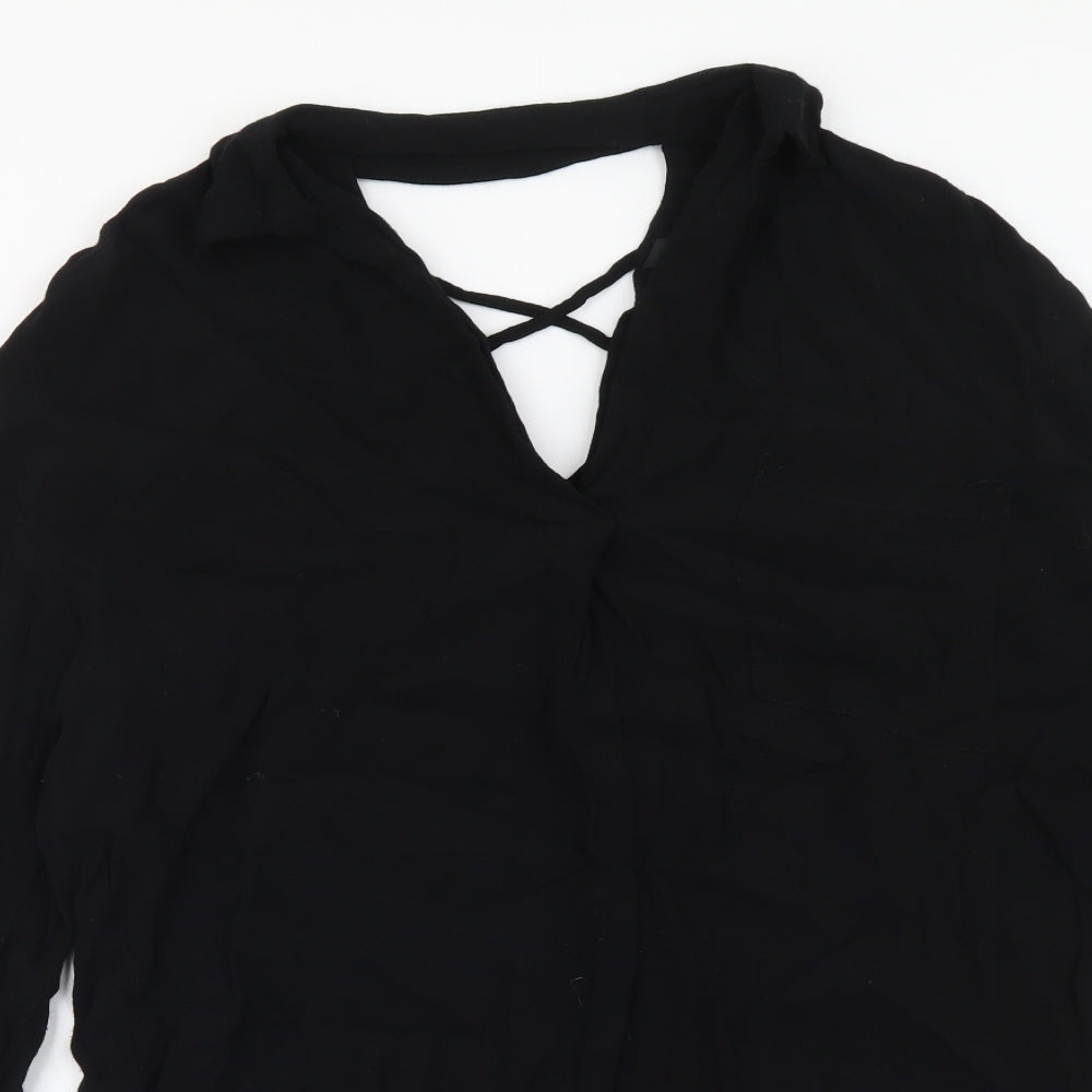 River Island Womens Black Polyester Basic Blouse Size 10 V-Neck