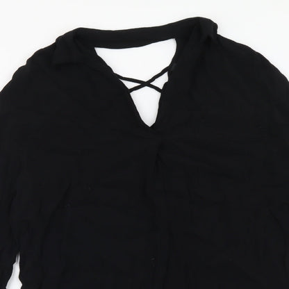 River Island Womens Black Polyester Basic Blouse Size 10 V-Neck