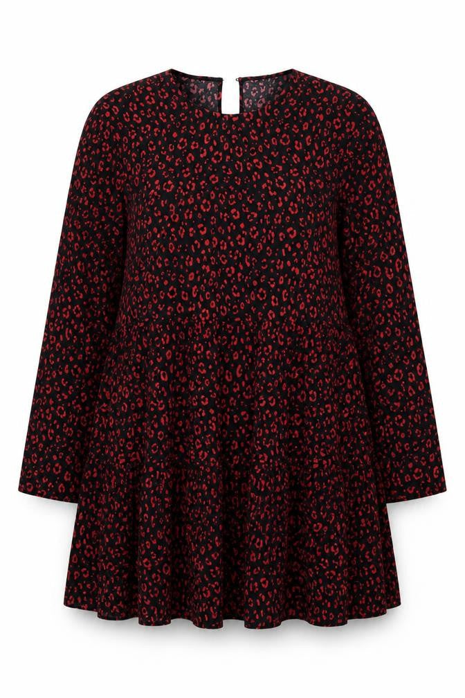 Zara Womens Red Geometric Viscose Fit & Flare Size M Round Neck Pullover