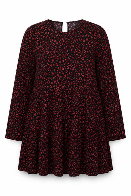 Zara Womens Red Geometric Viscose Fit & Flare Size M Round Neck Pullover