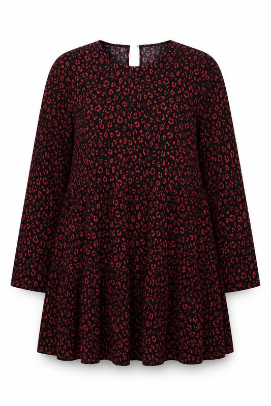 Zara Womens Red Geometric Viscose Fit & Flare Size M Round Neck Pullover