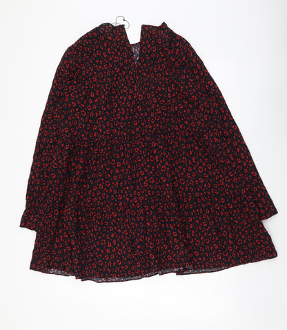 Zara Womens Red Geometric Viscose Fit & Flare Size M Round Neck Pullover
