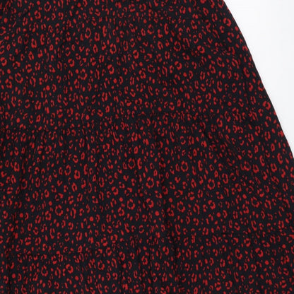 Zara Womens Red Geometric Viscose Fit & Flare Size M Round Neck Pullover