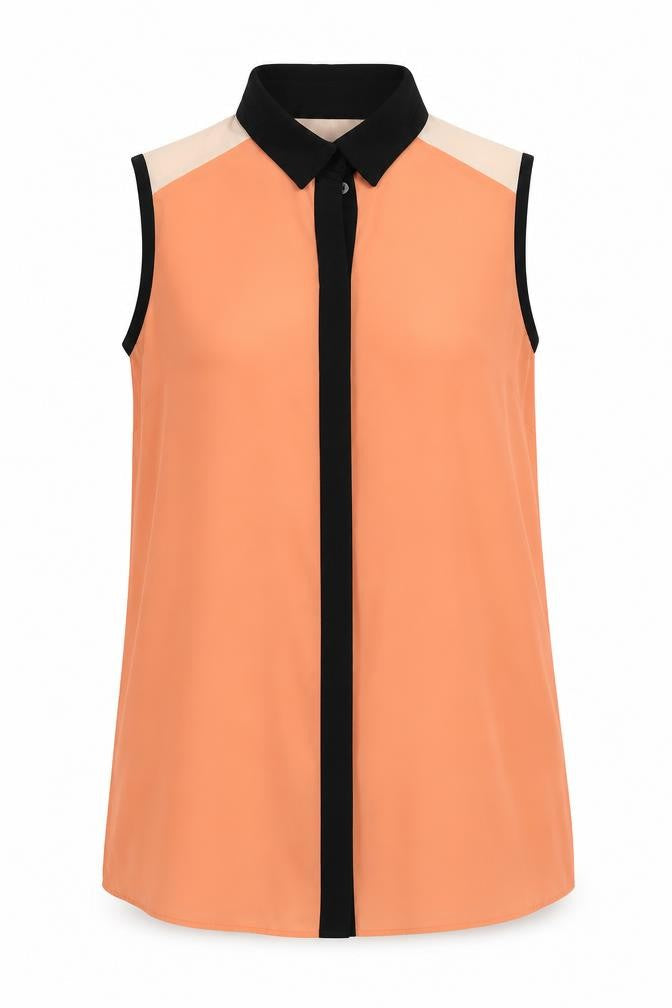 Miss Selfridge Womens Orange Polyester Basic Button-Up Size 8 Collared