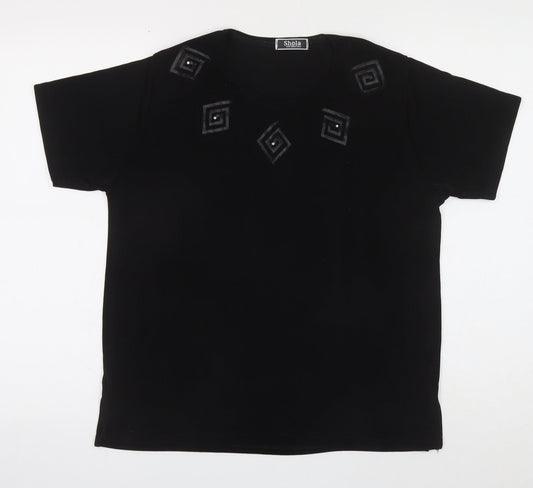 Shola Womens Black Polyester Basic T-Shirt Size S Round Neck
