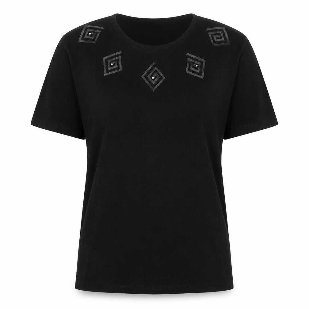 Shola Womens Black Polyester Basic T-Shirt Size S Round Neck