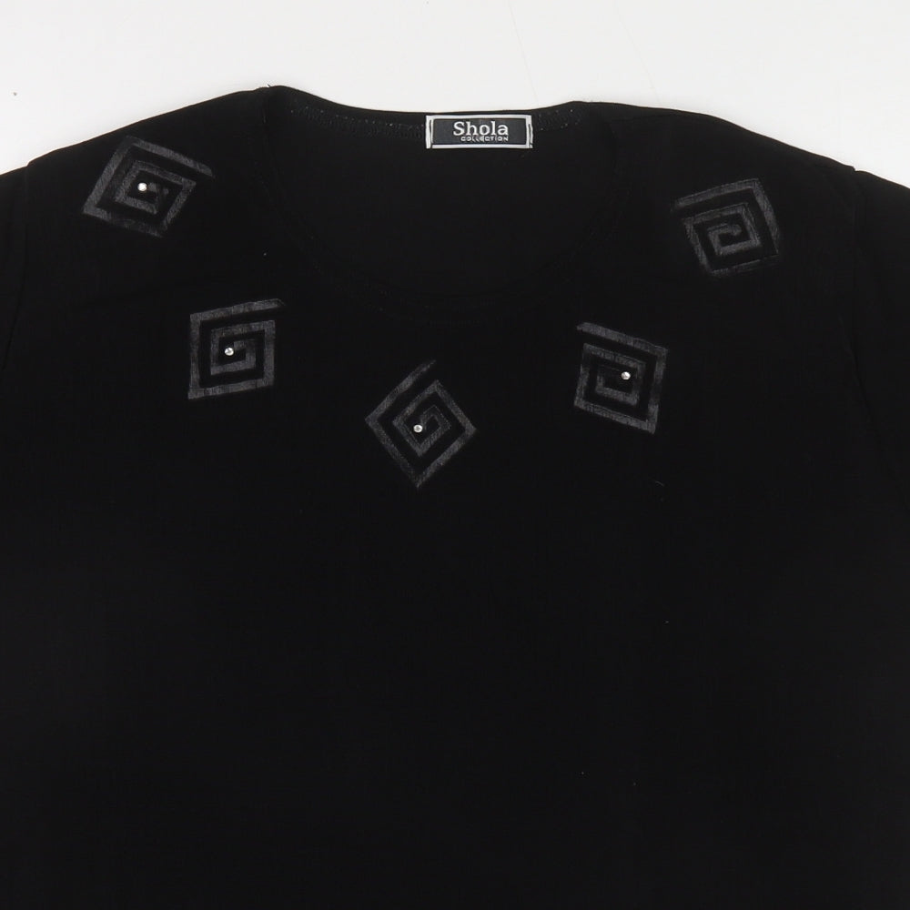 Shola Womens Black Polyester Basic T-Shirt Size S Round Neck