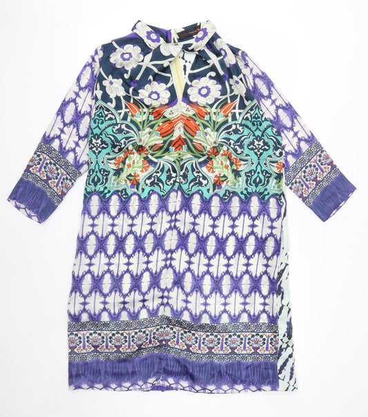 Khaadi Khaas Womens Multicoloured Geometric Polyester Kaftan Size 12 Mock Neck Zip