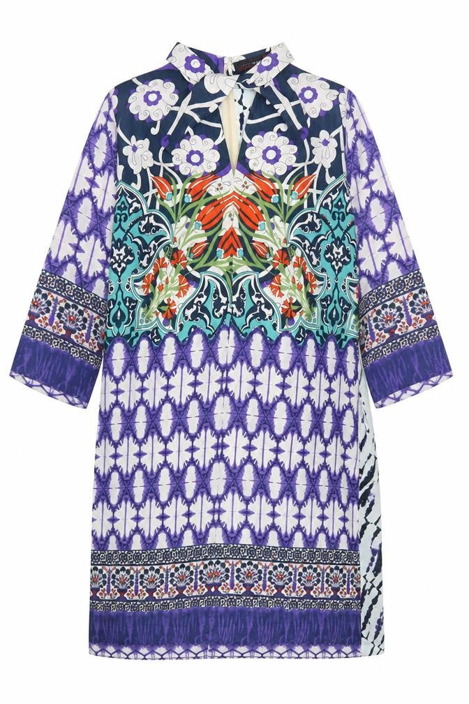 Khaadi Khaas Womens Multicoloured Geometric Polyester Kaftan Size 12 Mock Neck Zip
