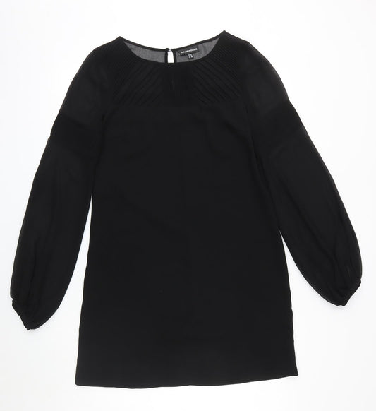 Warehouse Womens Black Polyester A-Line Size 10 Round Neck Button