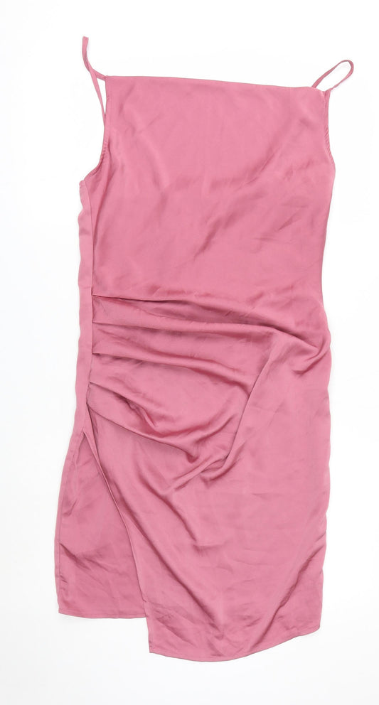 Amy & Clo Womens Pink Polyester Slip Dress Size M Square Neck Zip