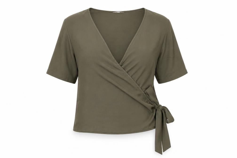 Etcetera Womens Green Polyester Wrap Blouse Size 4 V-Neck