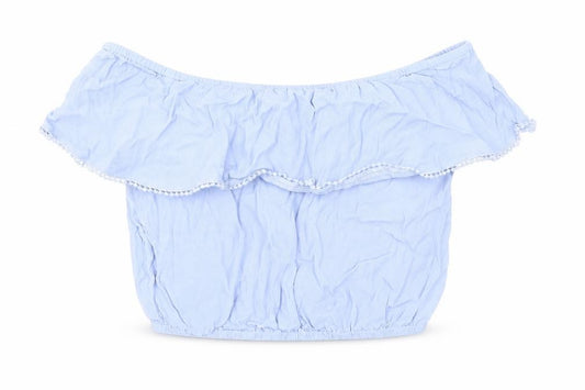 Miss Selfridge Womens Blue Polyester Cropped Blouse Size 12 Off the Shoulder - Bardot