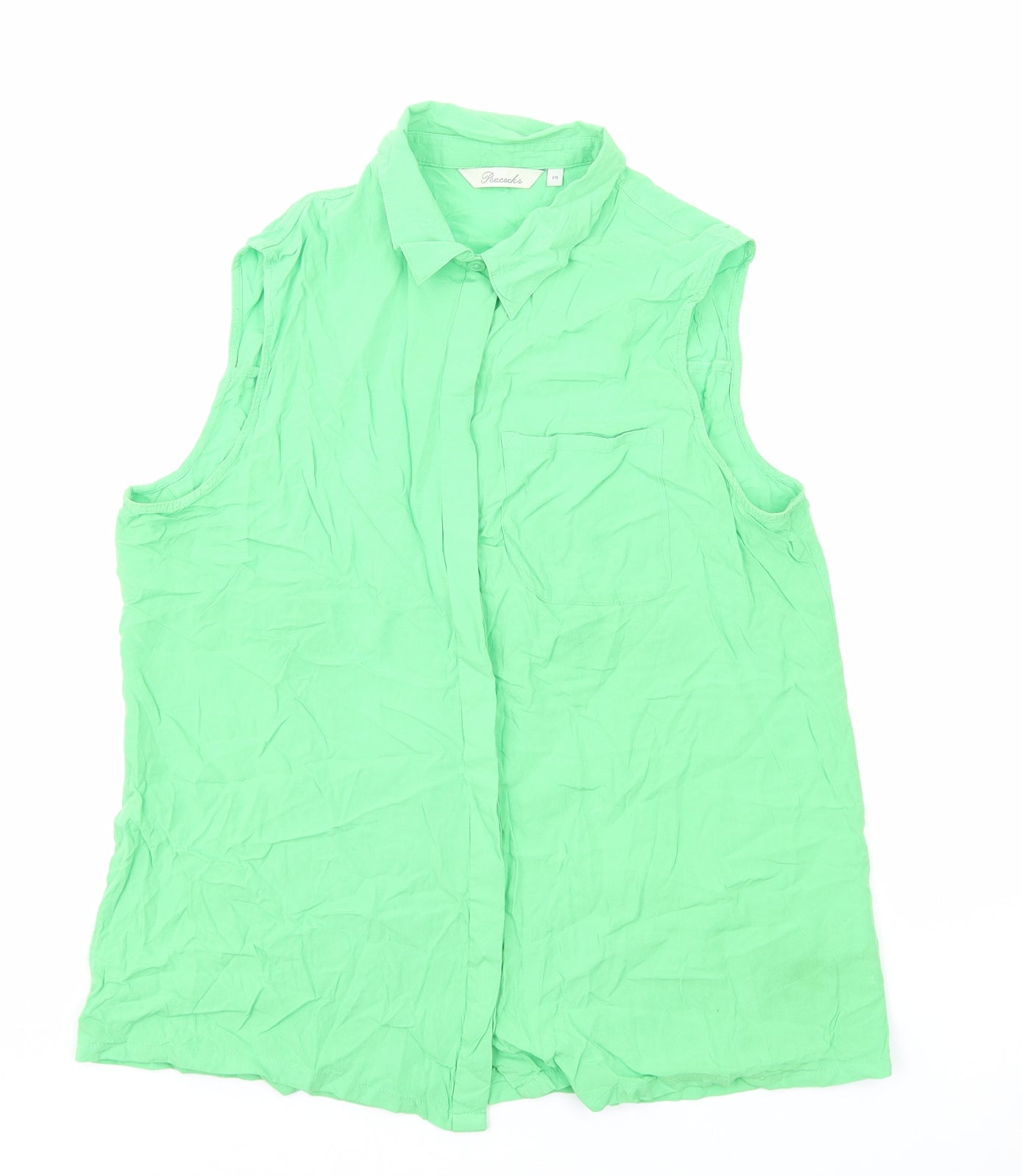 Peacocks Womens Green Viscose Basic Button-Up Size 14 Collared