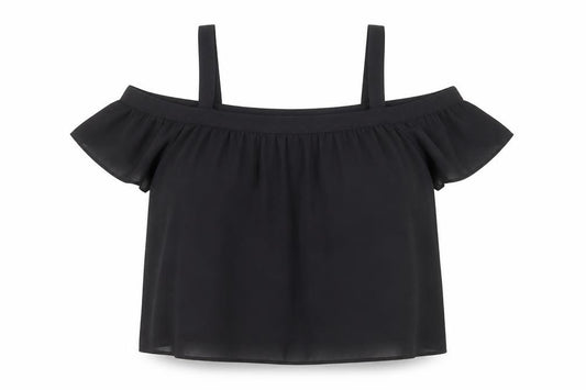Miss Selfridge Womens Black Polyester Cropped Blouse Size 8 Off the Shoulder