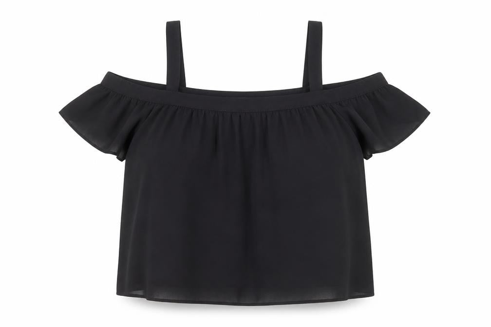 Miss Selfridge Womens Black Polyester Cropped Blouse Size 8 Off the Shoulder