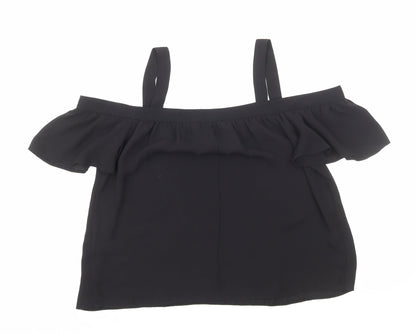 Miss Selfridge Womens Black Polyester Cropped Blouse Size 8 Off the Shoulder