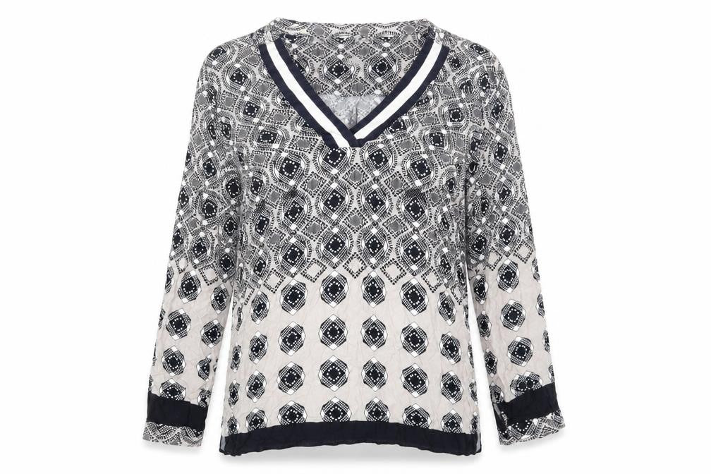 Milano Womens Multicoloured Geometric Viscose Basic Blouse Size 10 V-Neck