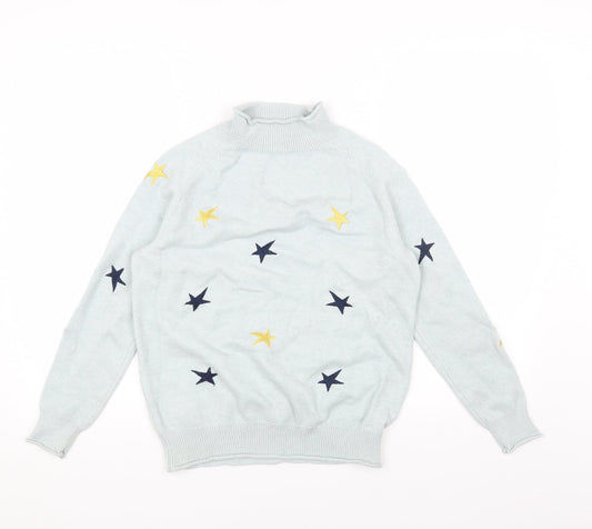 Preworn Womens Blue High Neck Geometric Acrylic Pullover Jumper Size M - Star Print