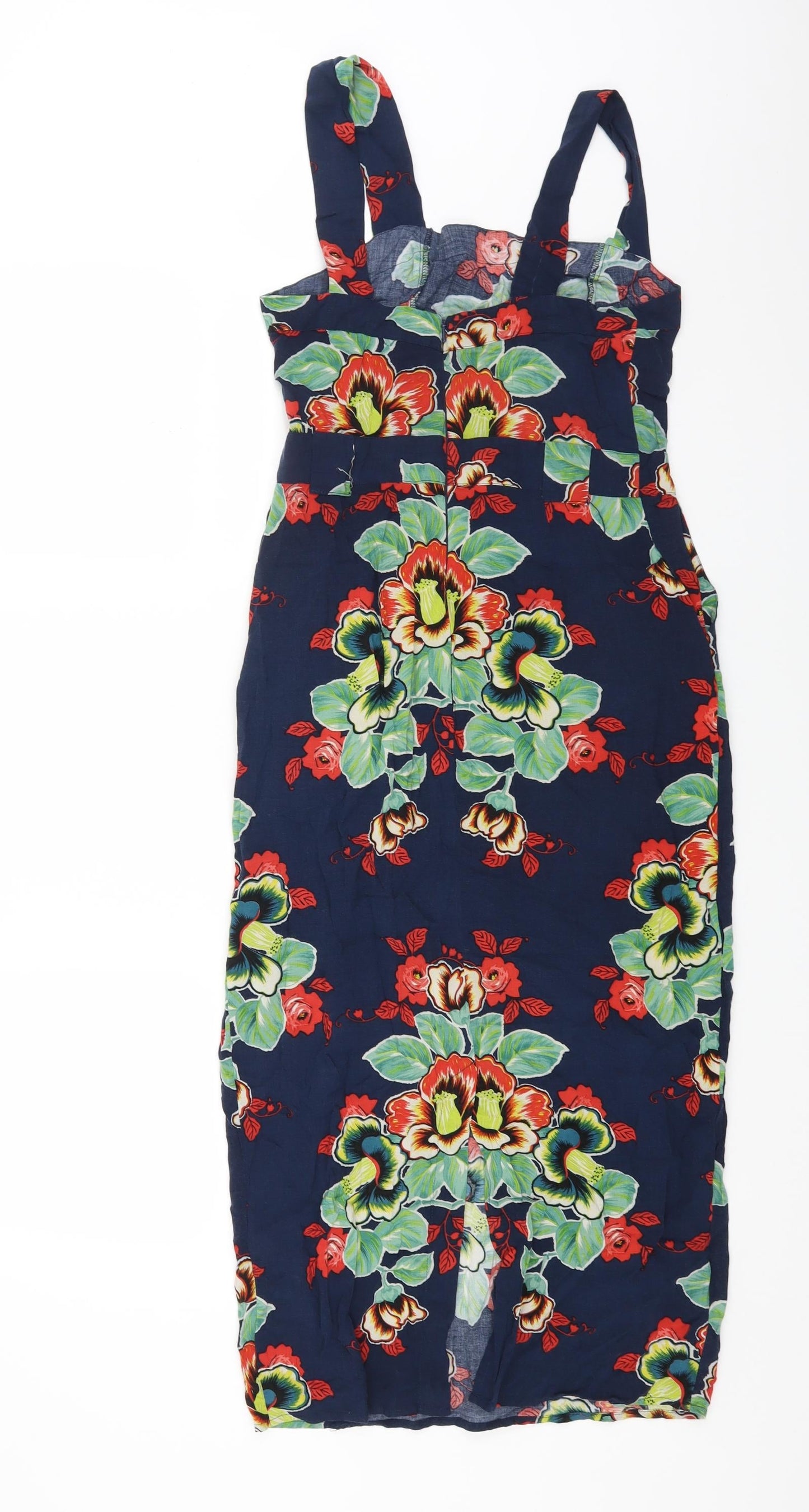 Warehouse Womens Multicoloured Floral Viscose Fit & Flare Size 10 V-Neck Zip