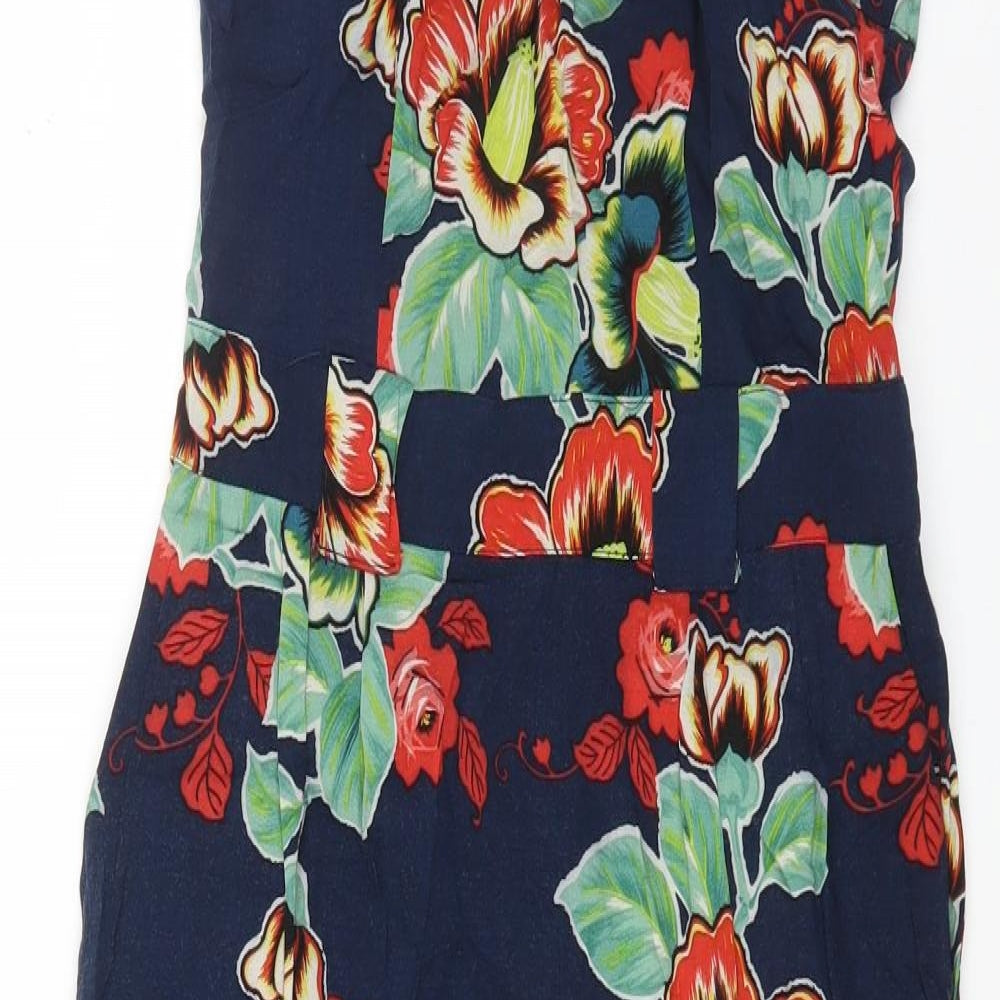 Warehouse Womens Multicoloured Floral Viscose Fit & Flare Size 10 V-Neck Zip