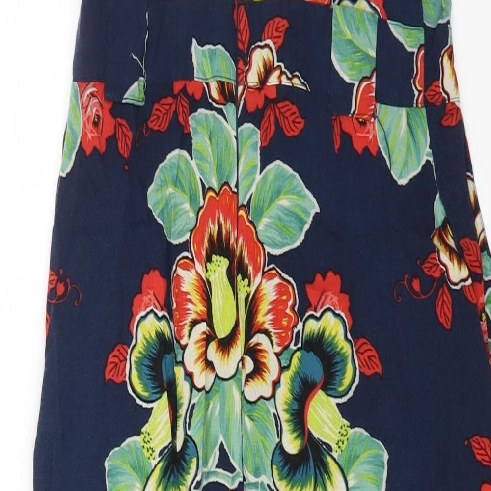 Warehouse Womens Multicoloured Floral Viscose Fit & Flare Size 10 V-Neck Zip