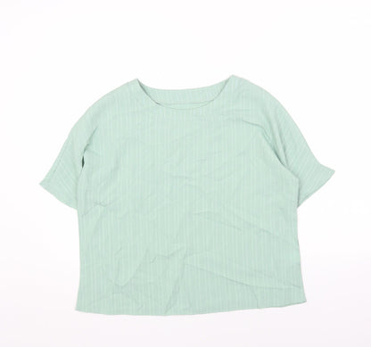 Preworn Womens Green Polyester Basic Blouse Size S Round Neck