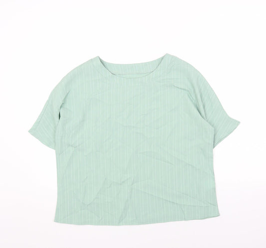 Preworn Womens Green Polyester Basic Blouse Size S Round Neck