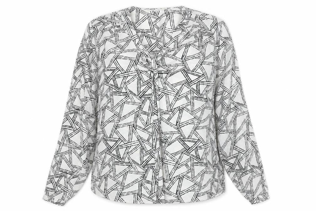 Linea Womens White Geometric Polyester Basic Blouse Size 12 V-Neck