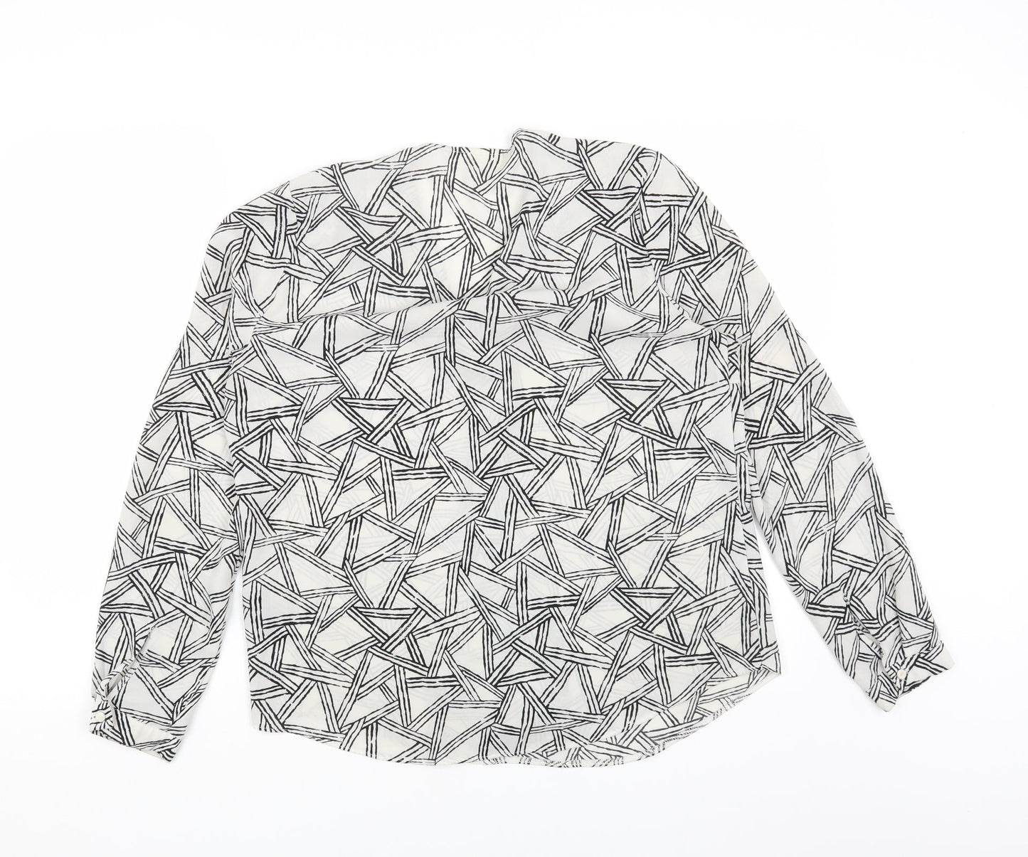 Linea Womens White Geometric Polyester Basic Blouse Size 12 V-Neck