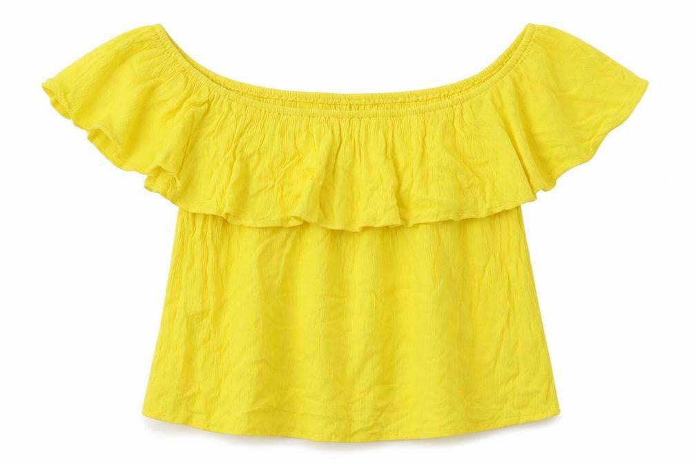 New Look Womens Yellow Viscose Basic Blouse Size 6 Off the Shoulder
